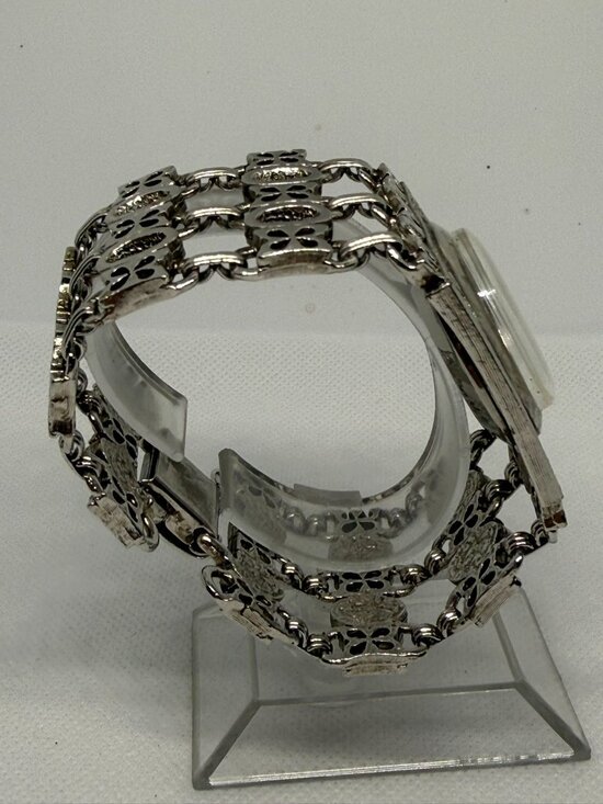 Vintage Le Monde Wind Up Watch Silver Tone Filigree Bracelet Mechanical Wristwat main image 6